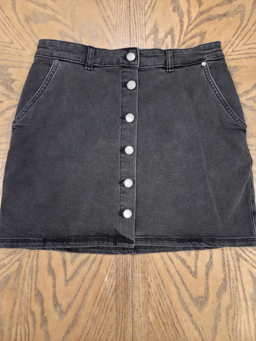 Roxy Denim Mini Skirt Women Small Black Washed Button Front Boho Grunge 90s